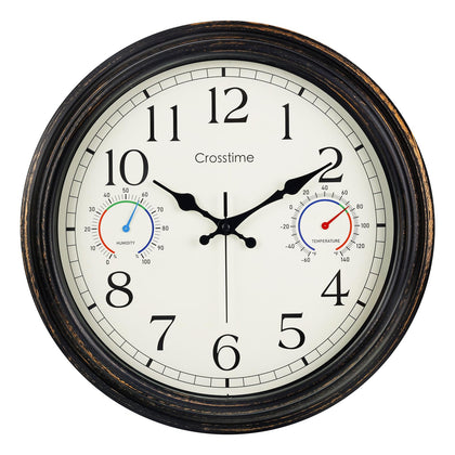 Crosstime 16-inch outdoor clock bronze face with bold numerals for easy yard viewing.