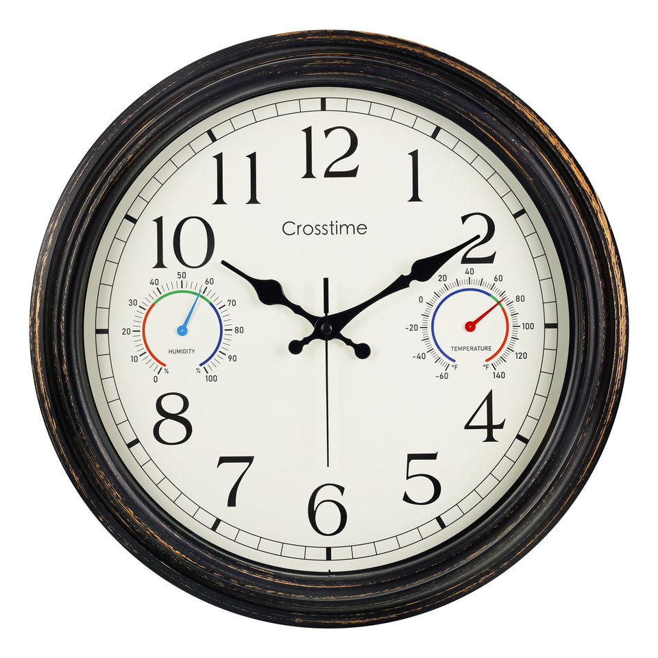 Crosstime 16-inch outdoor clock bronze face with bold numerals for easy yard viewing.