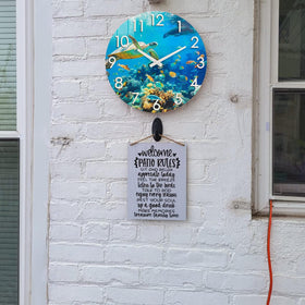 Crosstime coastal clock powered by a single AA battery for easy setup.
