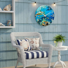 Crosstime clock with tempered glass face resists sun and rain for outdoors.