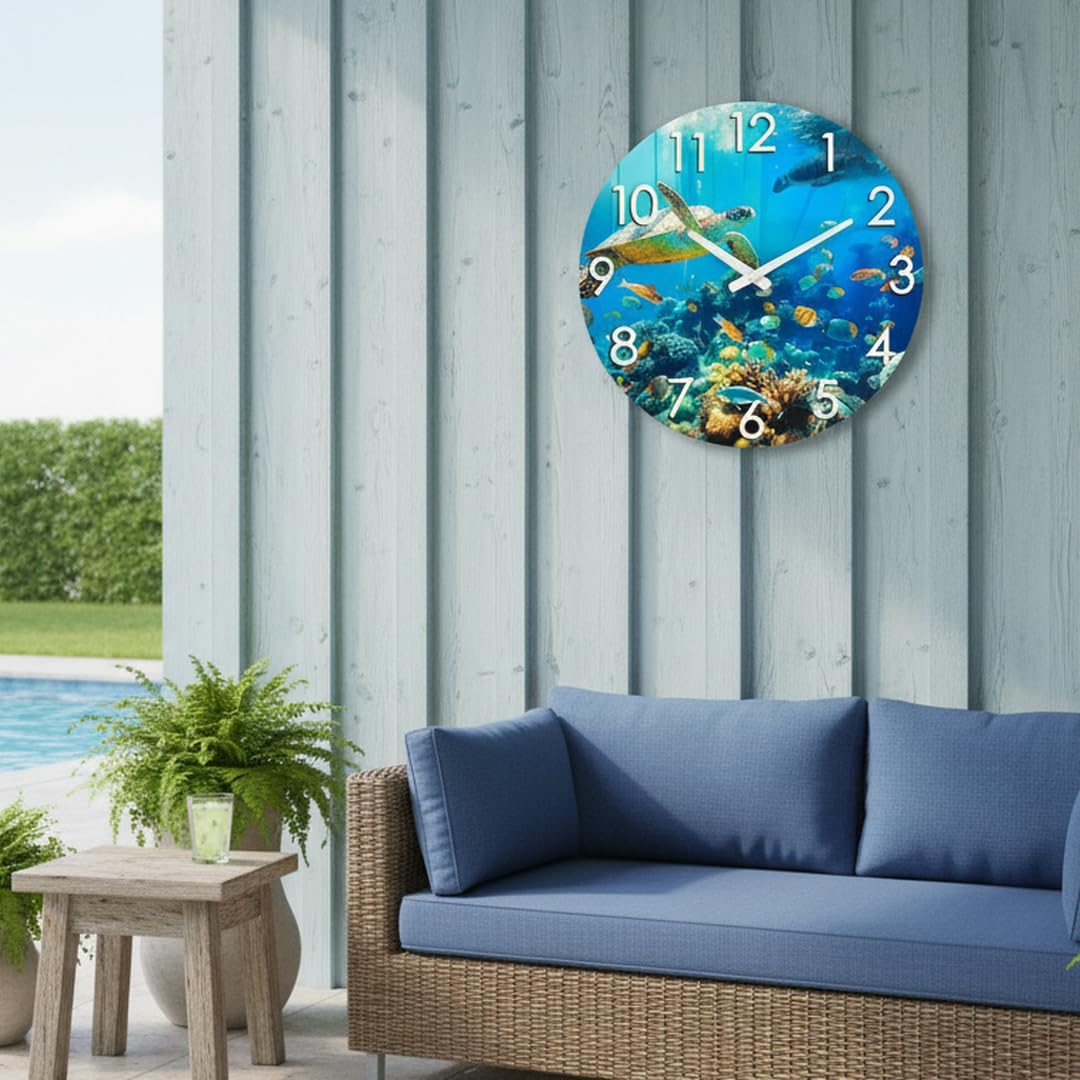 Crosstime weatherproof clock maintains reliable time in outdoor spaces.