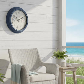 Crosstime indoor-outdoor use blue clock suitable for kitchens and bathrooms.