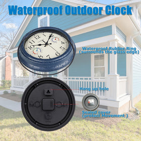Crosstime navy blue finish clock suitable for patio decor and outdoor walls.