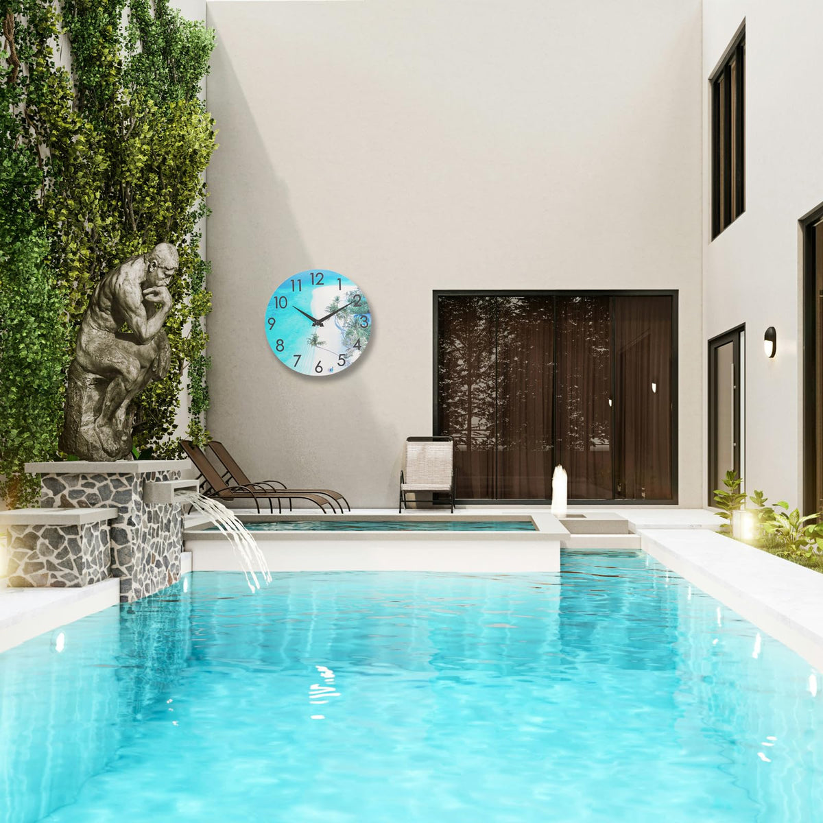 Crosstime outdoor clock tempered glass dial resists sun and rain for clear visibility.