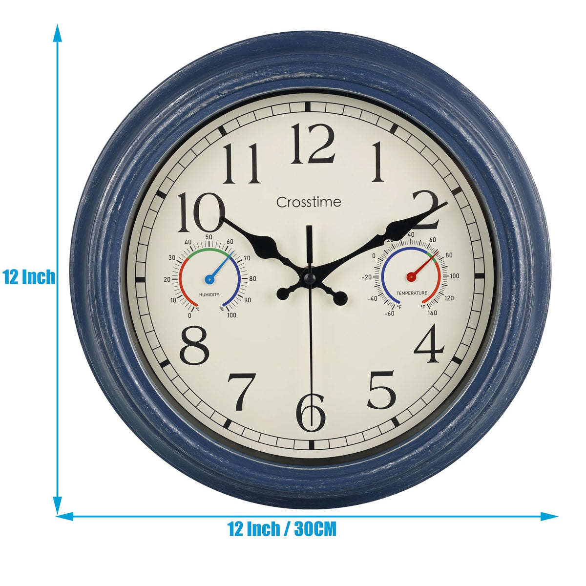Crosstime thermometer and hygrometer blue for outdoor environment monitoring.