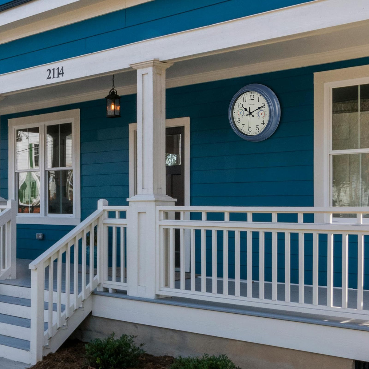 Crosstime blue weather clock with thermometer and hygrometer for real-time readings.