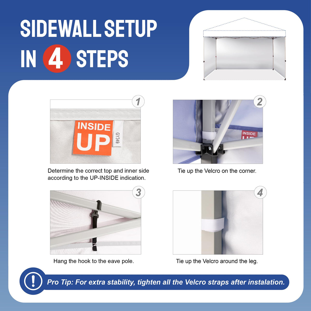 CROWN SHADES sidewall dimension 6.3x12ft fits 12x12 straight-leg canopies.