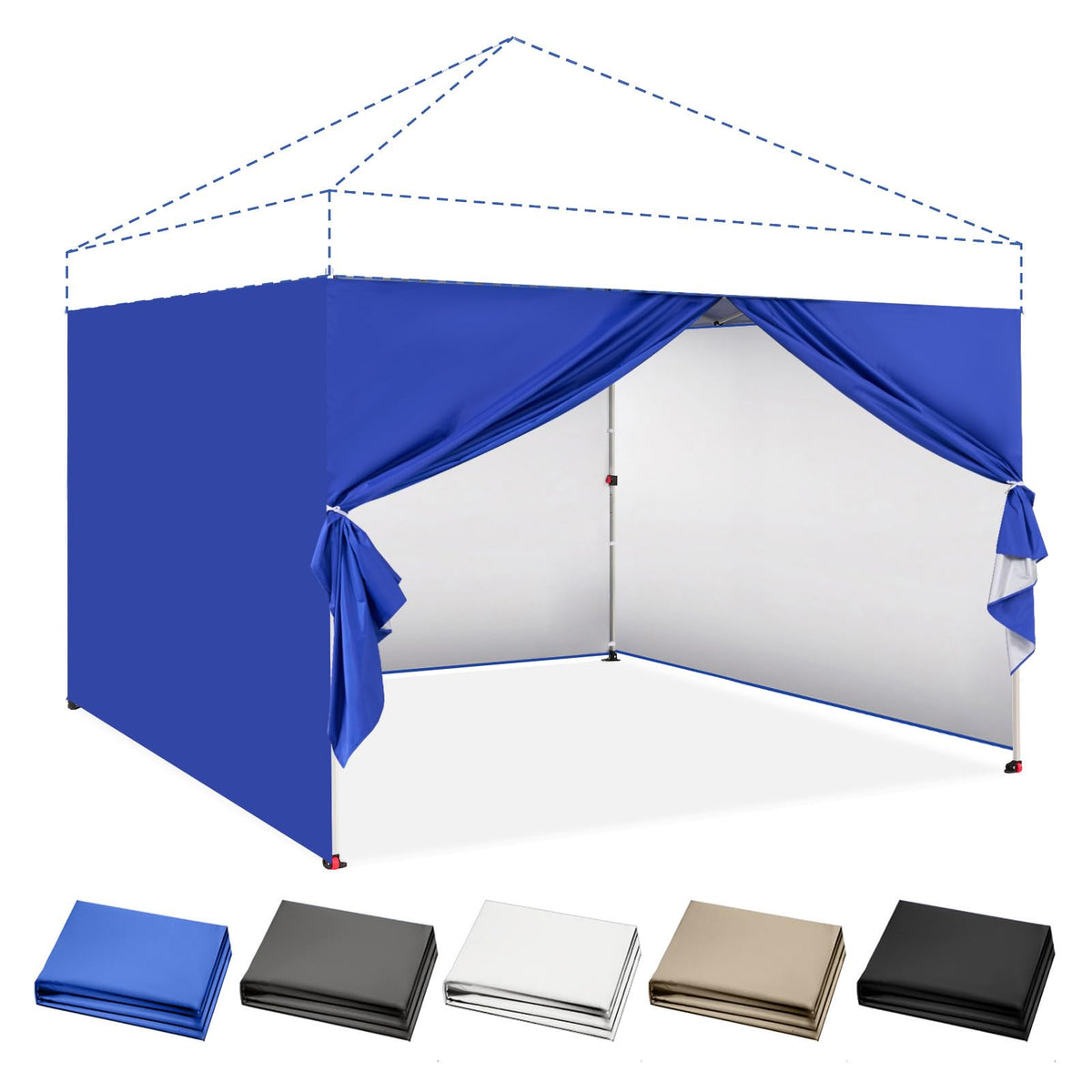 CROWN SHADES blue sidewalls front view with waterproof and UV protection.