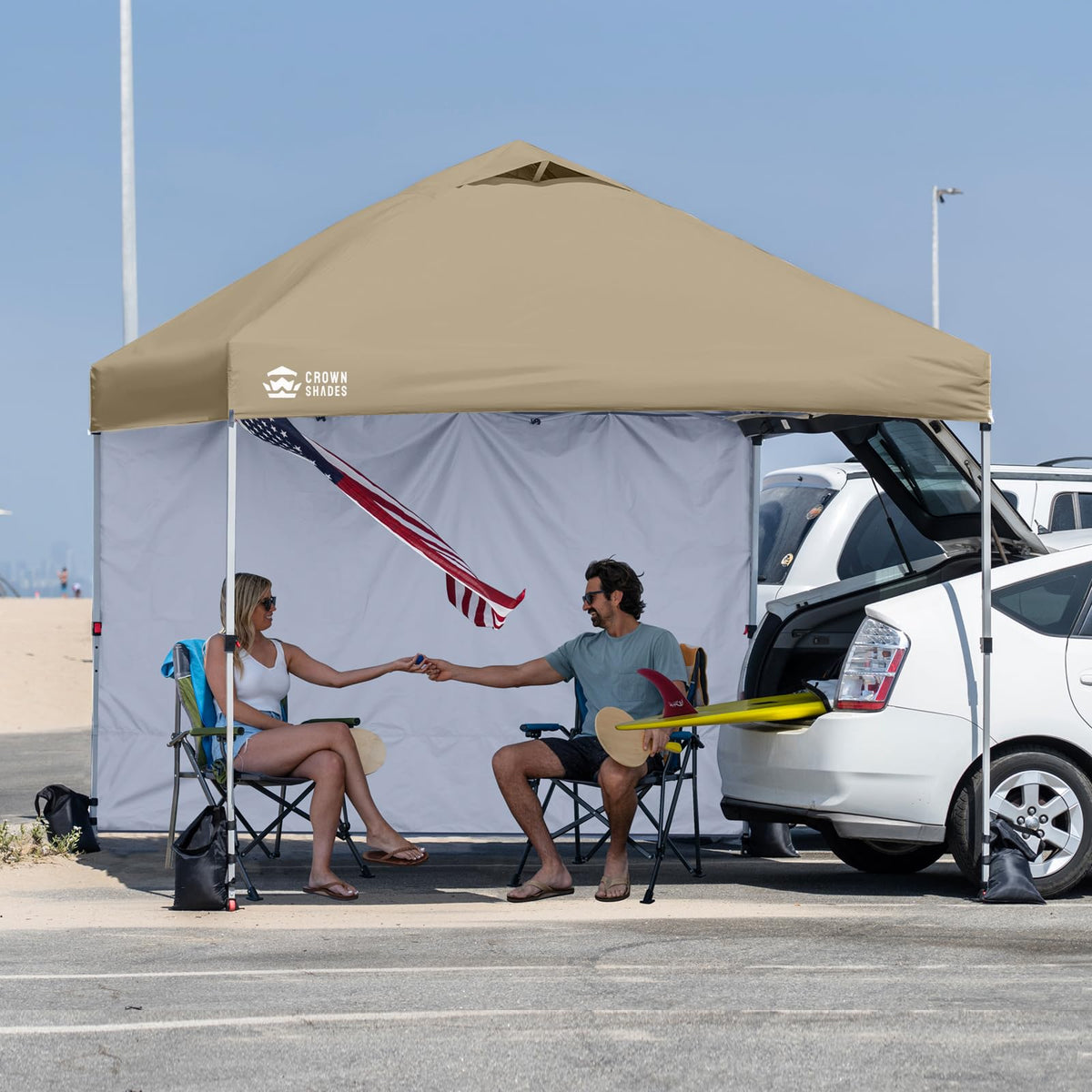 CROWN SHADES SunWall sidewall with mounting hooks offers durable setup.