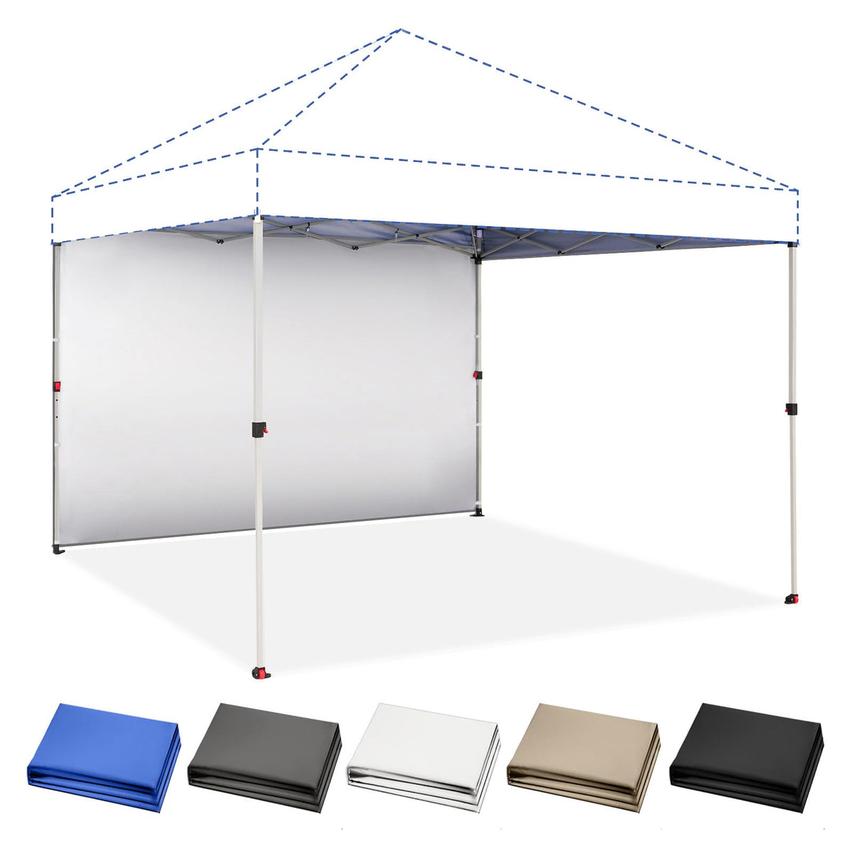 CROWN SHADES SunWall silver-coated sidewall demonstrates 6.5x10ft fit for 10x10 canopies