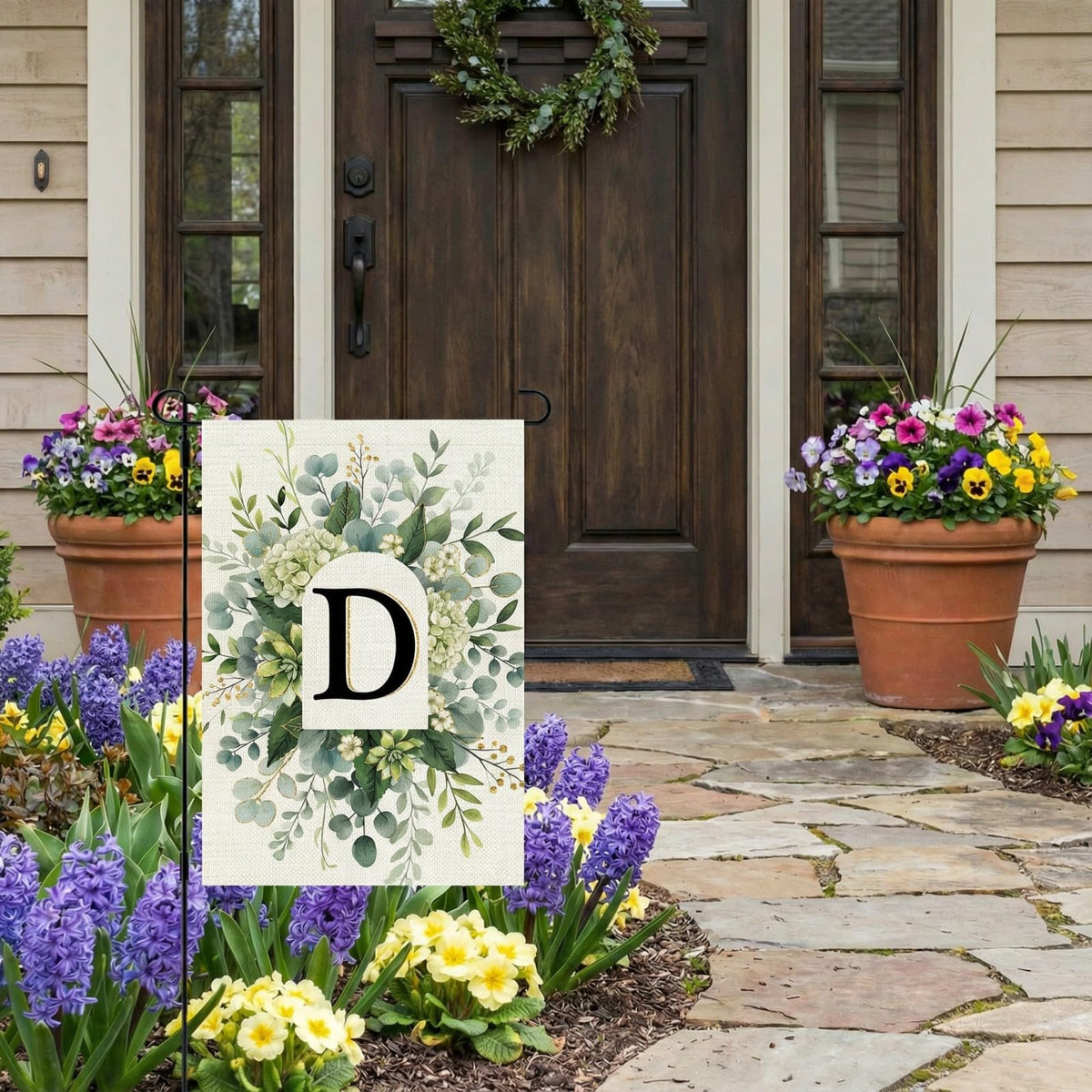CROWNED BEAUTY all-season botanical design flag coordinates with year-round décor