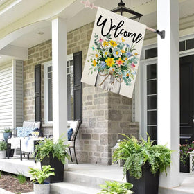 Crowned Beauty burlap-texture polyester flag withstands outdoors and weather