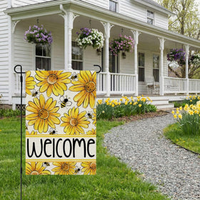 CROWNED BEAUTY Daisy Bee flag back view showing double-sided design for visibility