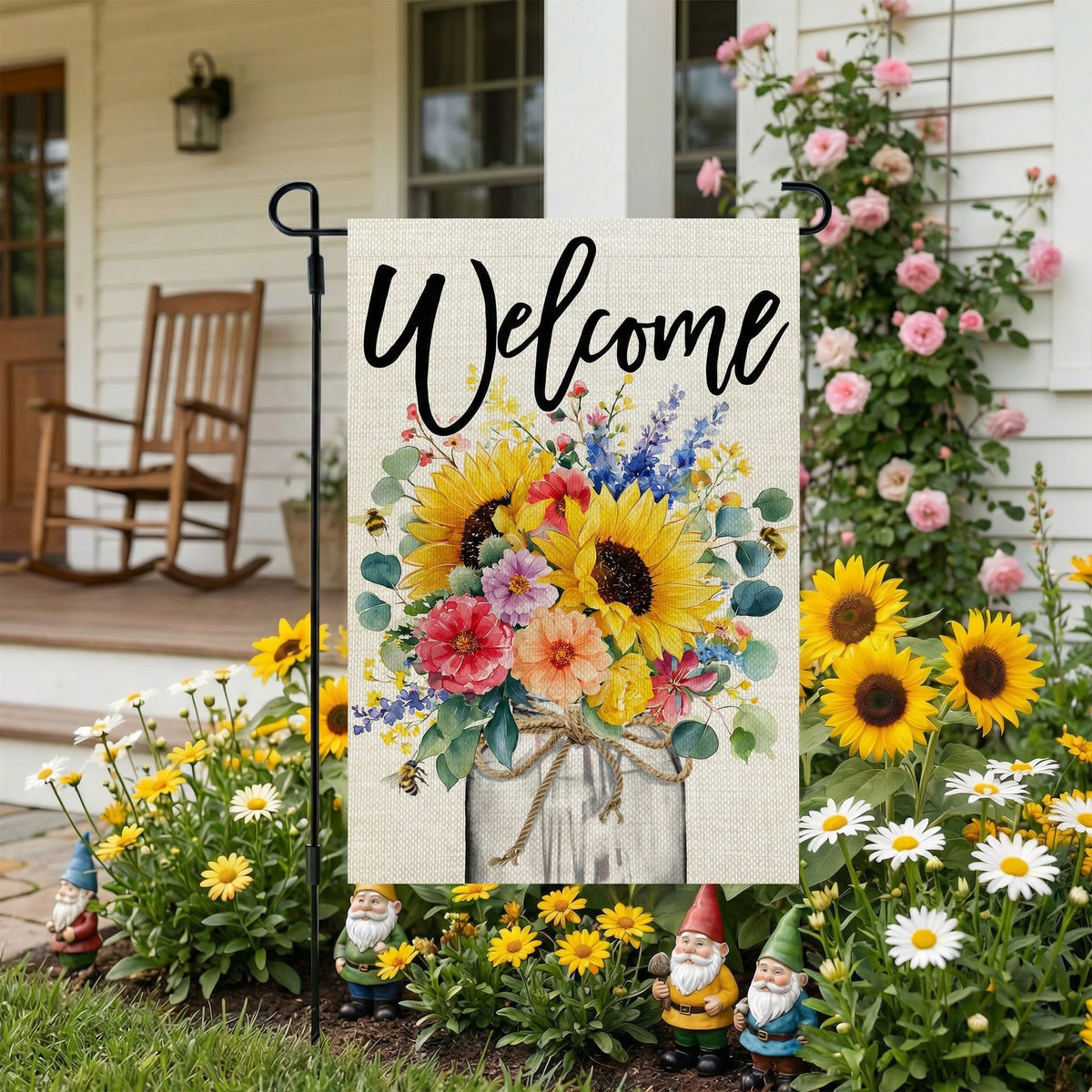 CROWNED BEAUTY double-sided outdoor flag seen from both sides for curb appeal