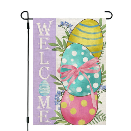 CROWNED BEAUTY Easter Eggs garden flag, vibrant eggs design for outdoor welcome.