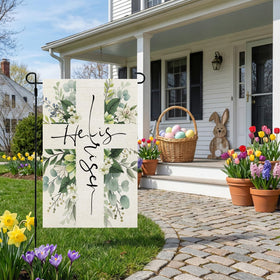 CROWNED BEAUTY Easter flag with bunnies and florals enhancing curb appeal