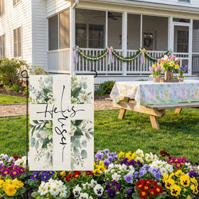 CROWNED BEAUTY Easter flag cross with florals for meaningful spring decor
