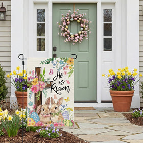 CROWNED BEAUTY floral flag adds seasonal color to porches and gardens.