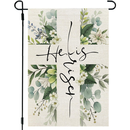 CROWNED BEAUTY Easter flag He is Risen, double-sided for outdoor visibility