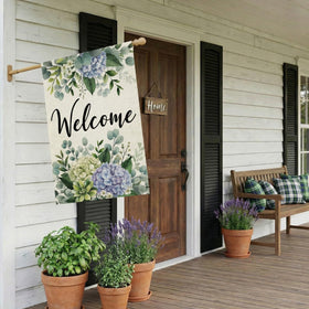 CROWNED BEAUTY Hello Spring motif flag, ideal for gardens and patios.