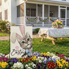 CROWNED BEAUTY Hand-sewn garden flag with durable stitching for lasting use.