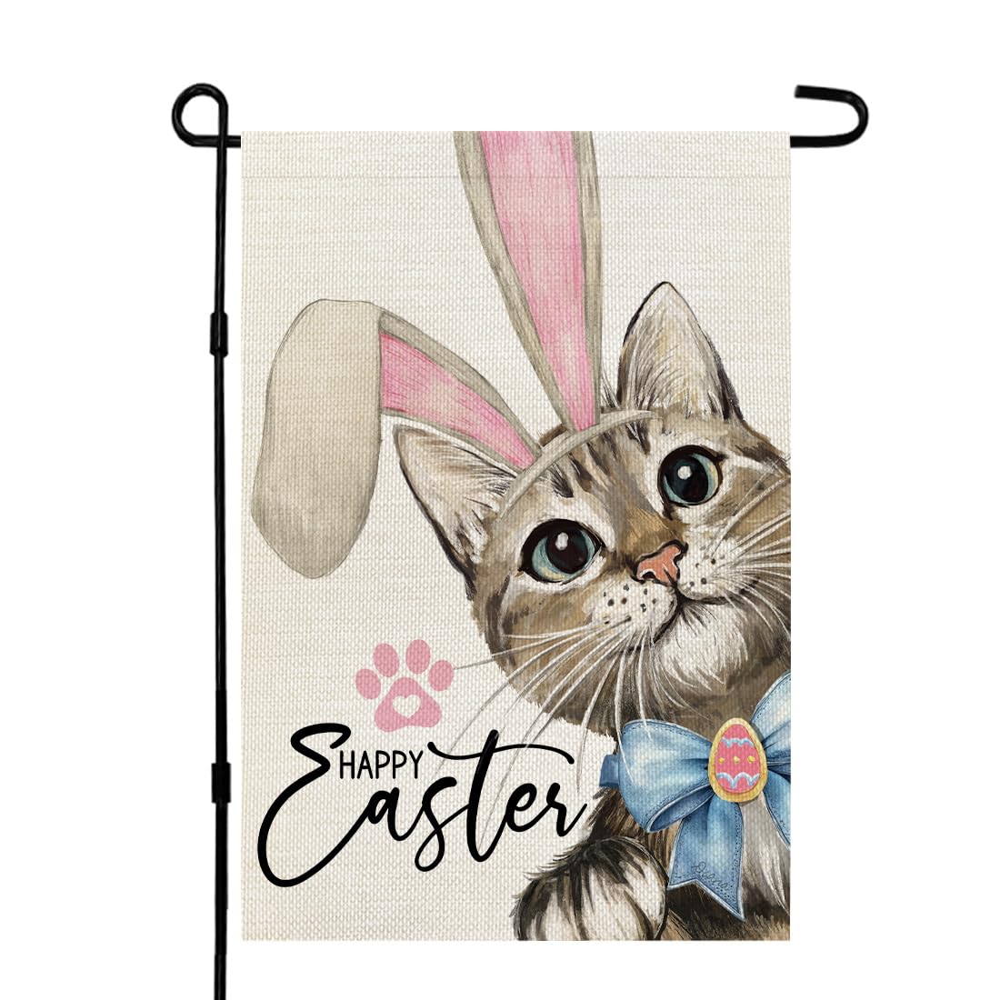 CROWNED BEAUTY Happy Easter cat garden flag, double-sided for bright outdoor display.