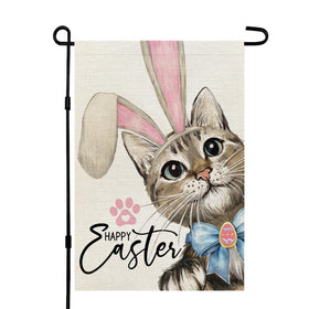 CROWNED BEAUTY Happy Easter cat garden flag, double-sided for bright outdoor display.