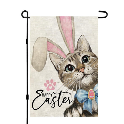 CROWNED BEAUTY Happy Easter cat garden flag, double-sided for bright outdoor display.