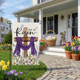 CROWNED BEAUTY He is Risen flag 12x18 inch enhances porch welcome