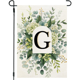 CROWNED BEAUTY monogram garden flag with initial G, durable outdoor décor for year-round charm.