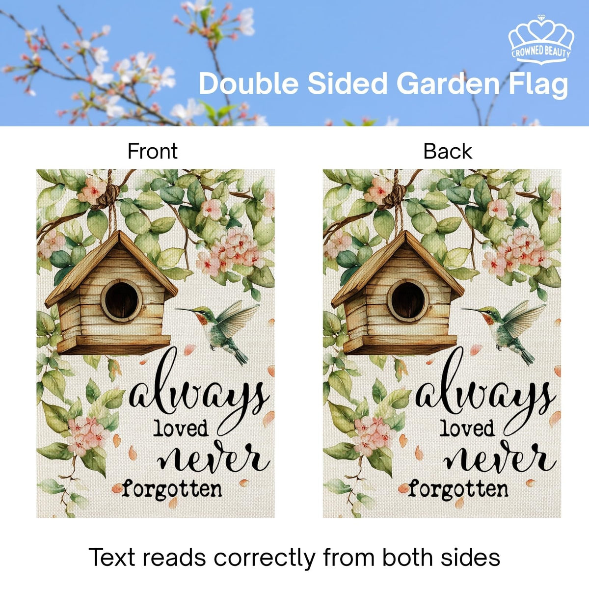 CROWNED BEAUTY flag designed for patios, ideal for porch display