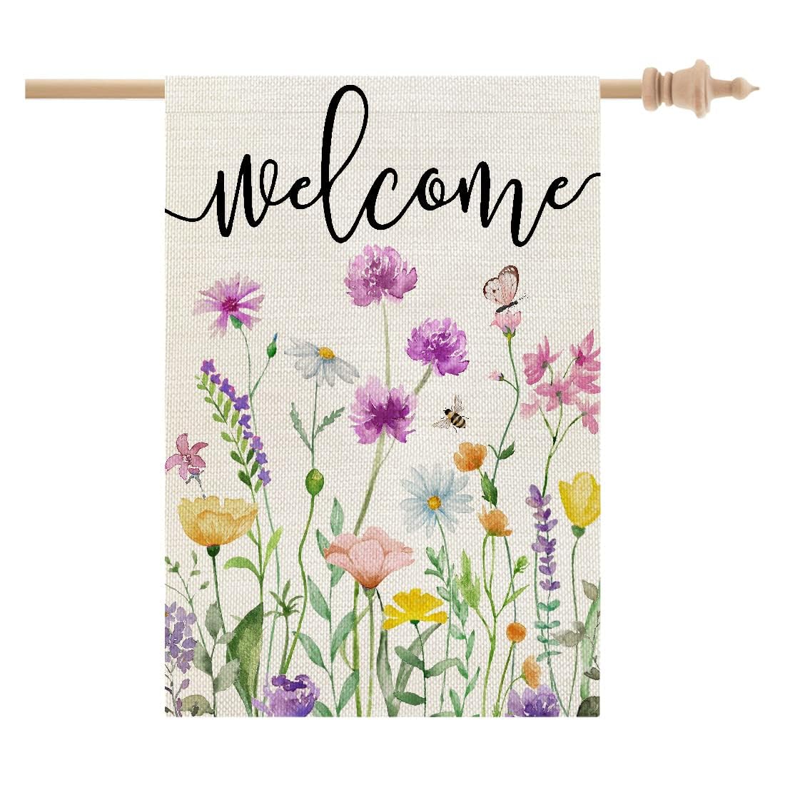 CROWNED BEAUTY spring floral house flag front view, 28x40 inches, durable outdoor decor.