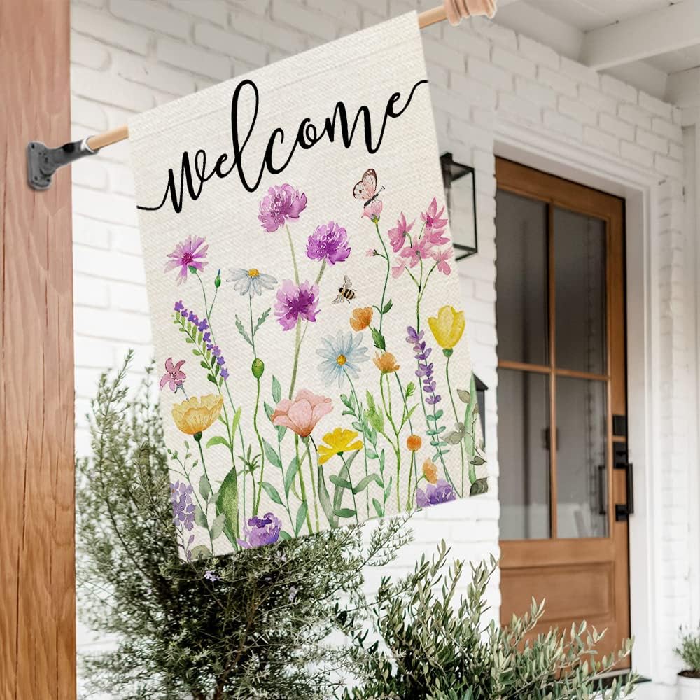 CROWNED BEAUTY spring flag side view showing double-sided printing for visibility.