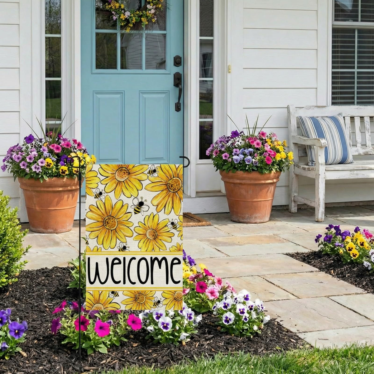 CROWNED BEAUTY spring flowers and butterflies pattern brightens garden spaces