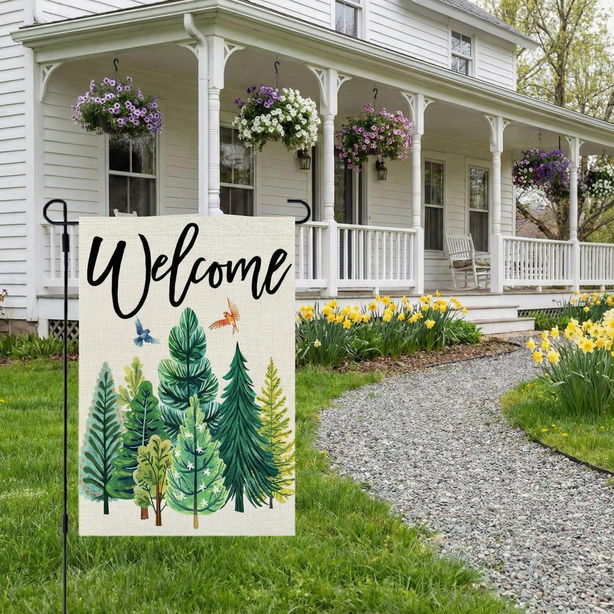 CROWNED BEAUTY flag featuring butterflies on leaves for lively porch color.