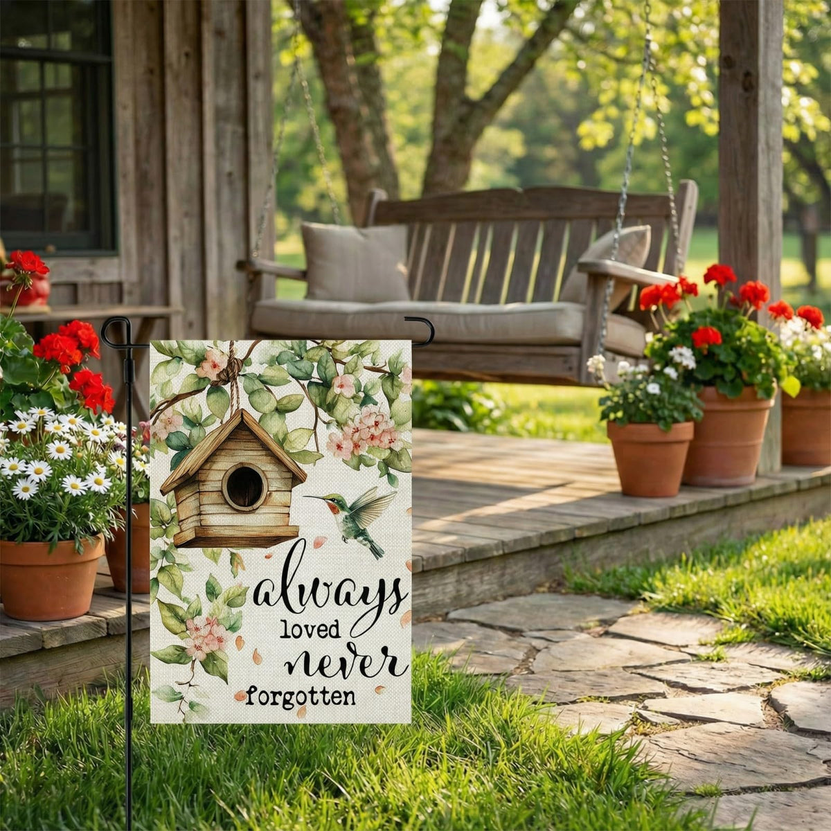 CROWNED BEAUTY welcome flag brightens entryways with floral motifs