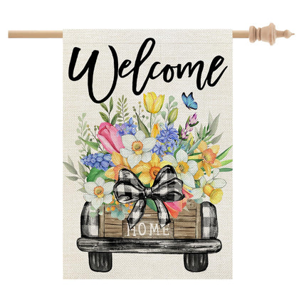 CROWNED BEAUTY Spring House Flag front view for porch visibility