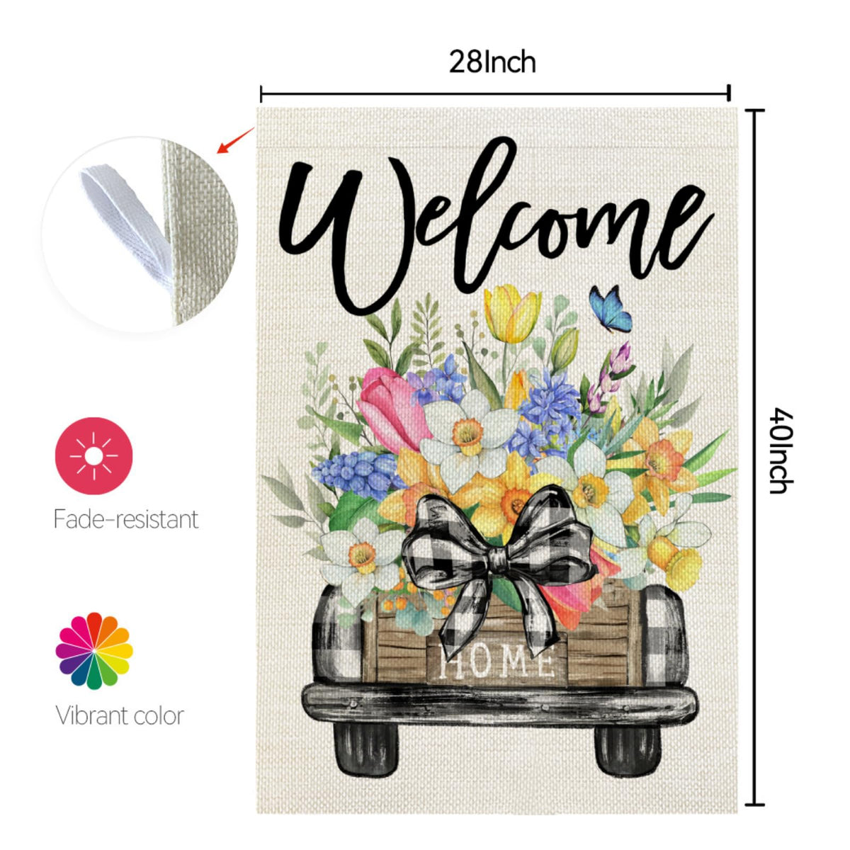 CROWNED BEAUTY flag with sleeve and tabs for easy mounting