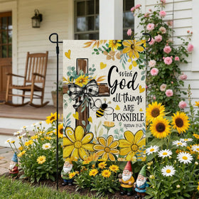 CROWNED BEAUTY summer garden flag floral cross back view shows two-sided display