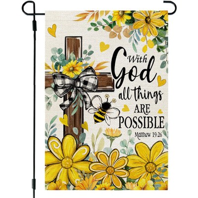 CROWNED BEAUTY summer garden flag floral cross front view brightens outdoor spaces
