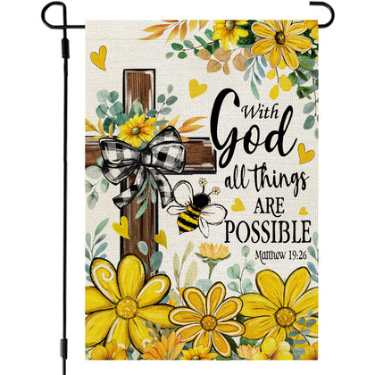 CROWNED BEAUTY summer garden flag floral cross front view brightens outdoor spaces