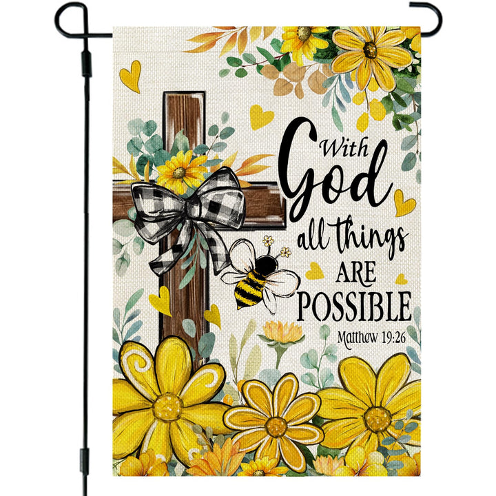 CROWNED BEAUTY summer garden flag floral cross front view brightens outdoor spaces