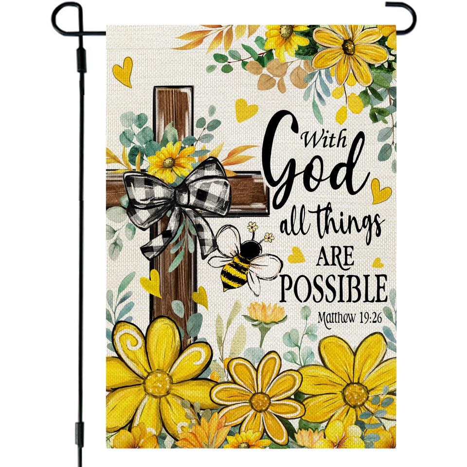 CROWNED BEAUTY summer garden flag floral cross front view brightens outdoor spaces