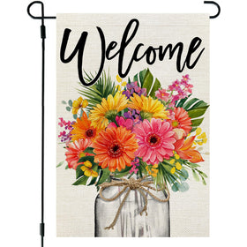 CROWNED BEAUTY summer flag with tropical mason jar for vibrant outdoor display.