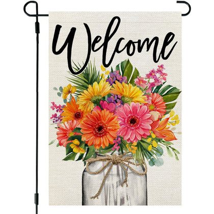 CROWNED BEAUTY summer flag with tropical mason jar for vibrant outdoor display.