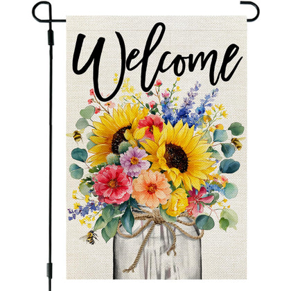CROWNED BEAUTY sunflowers mason jar flag 12x18 for outdoor garden display