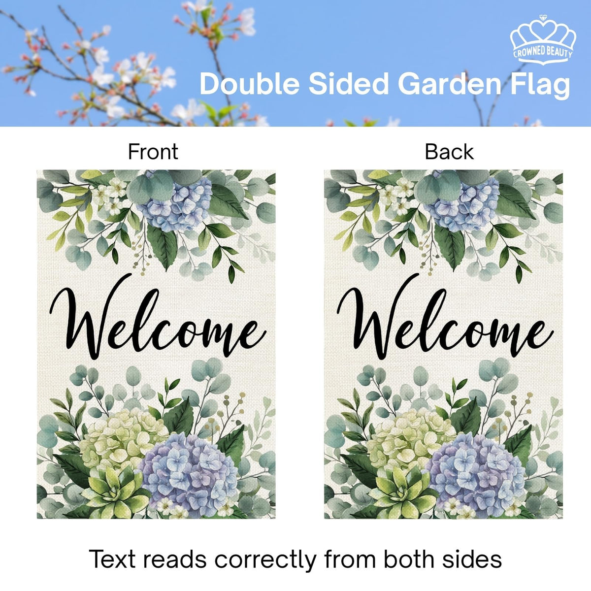 CROWNED BEAUTY 28x40 inch flag, durable polyester with burlap look.