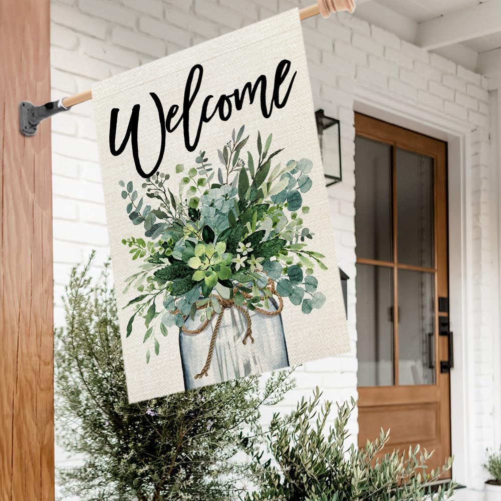 CROWNED BEAUTY welcome spring flag brightening porches and entryways.