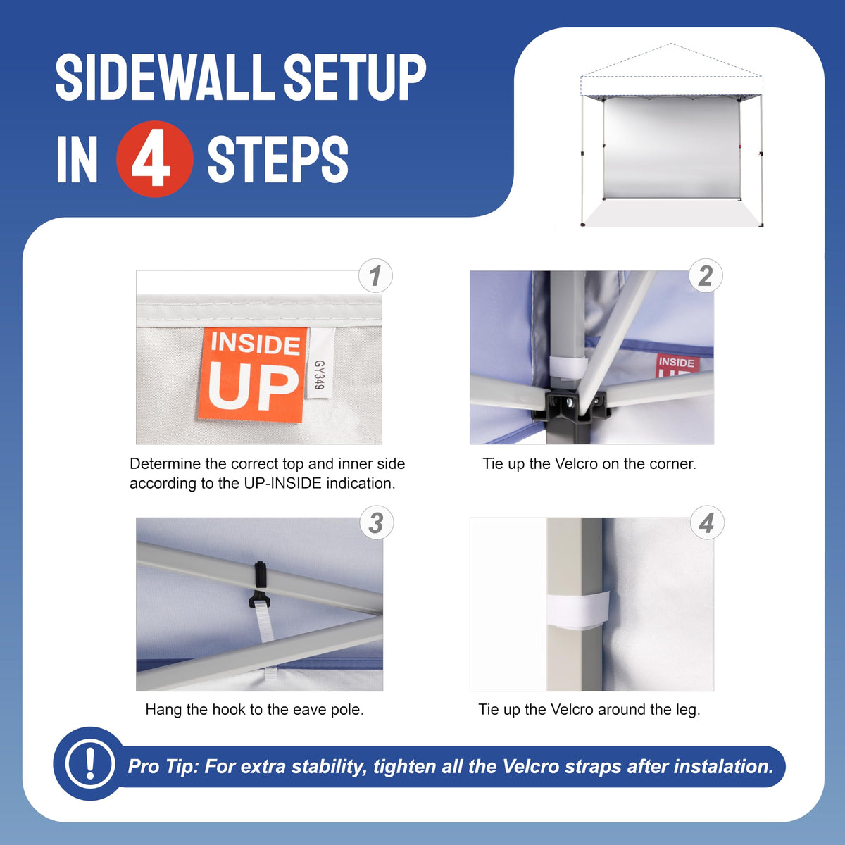 CROWN SHADES SunWall sidewall with hook mounting for easy setup