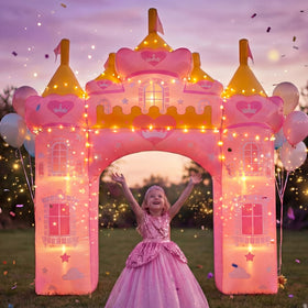 Crowye pink princess arch daylight display; bright focal point for garden celebrations.